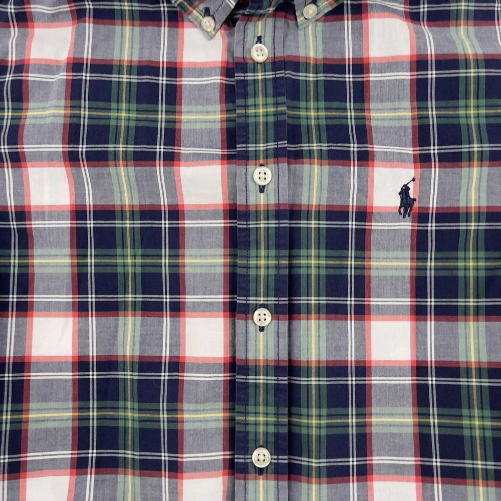 Kids‎ Ralph Lauren Short Sleeve Plaid Button Down Shirt L G Natural Stretch